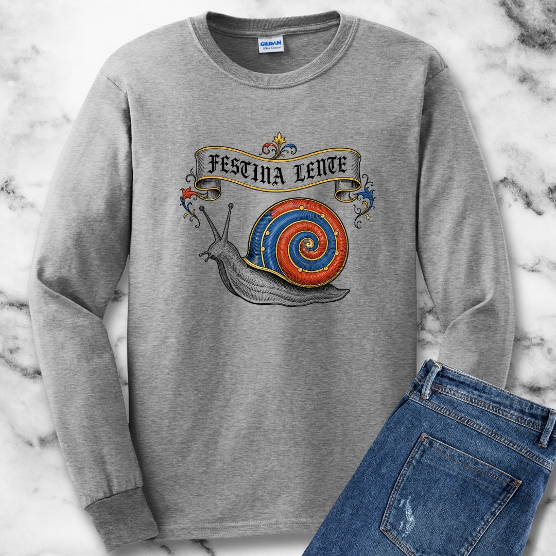 Hurry Slowly Snail Marginalia Light Unisex Long Sleeve Tee
