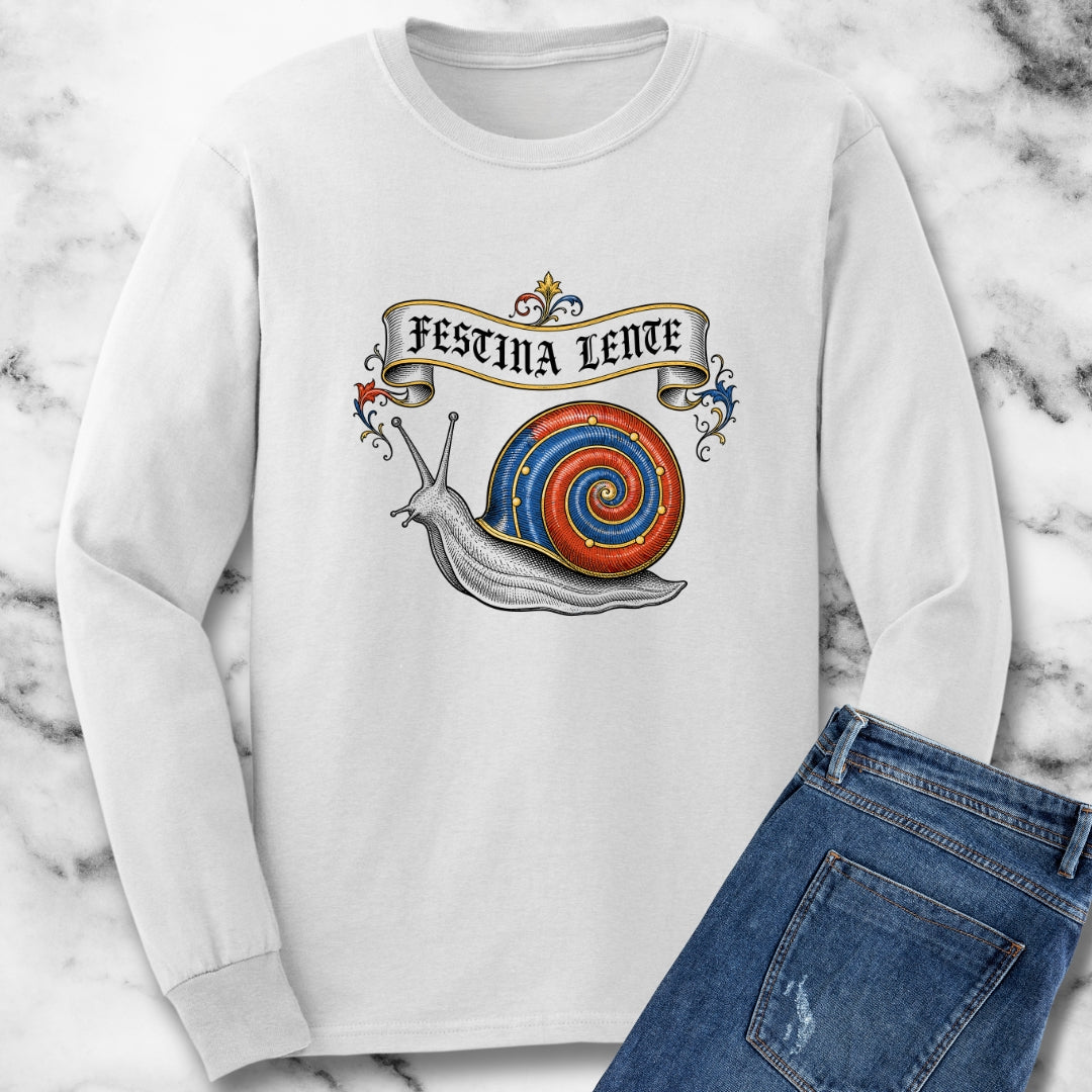 Hurry Slowly Snail Marginalia Light Unisex Long Sleeve Tee