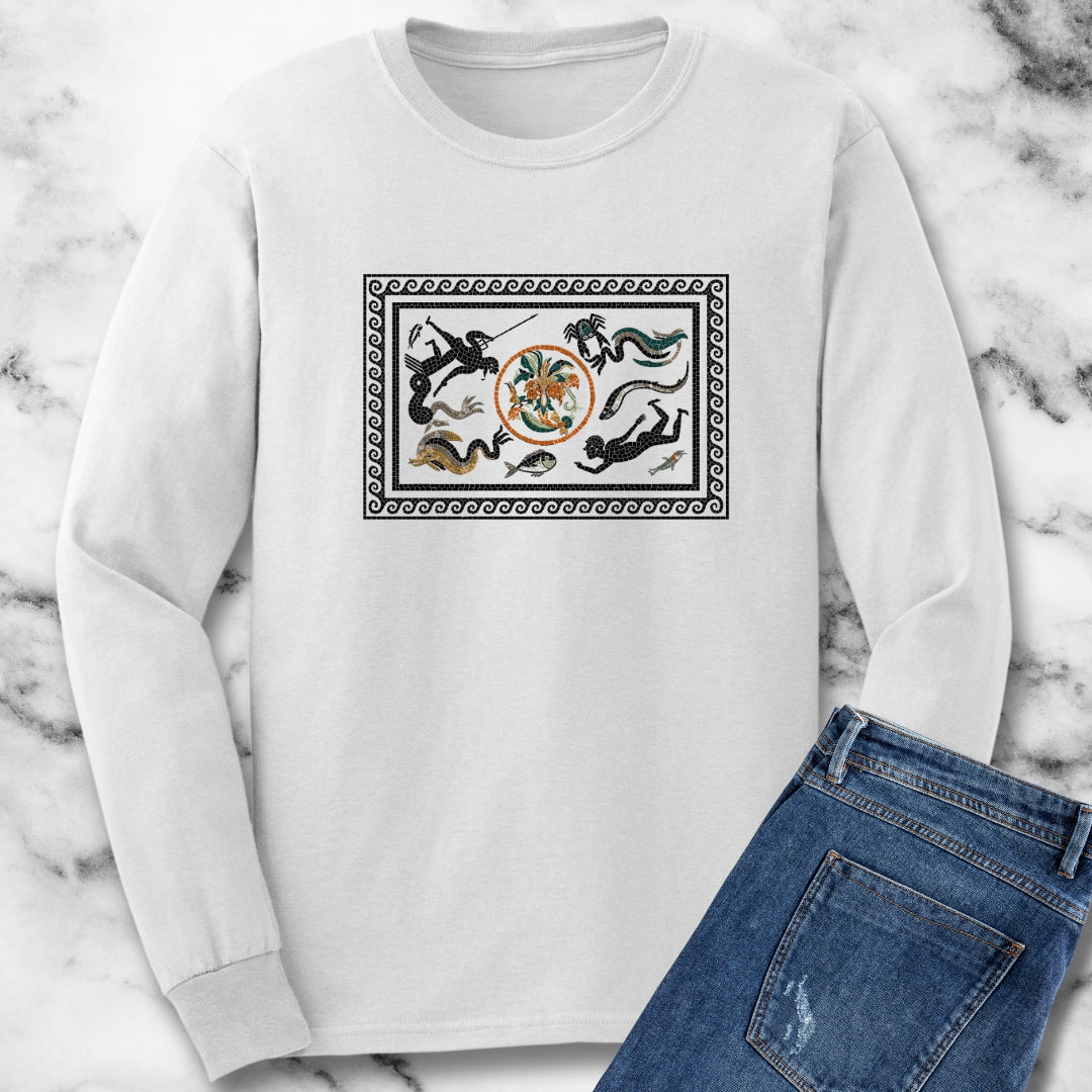 Marine Fish Scene Pompeii Mosaic Unisex Long Sleeve Tee