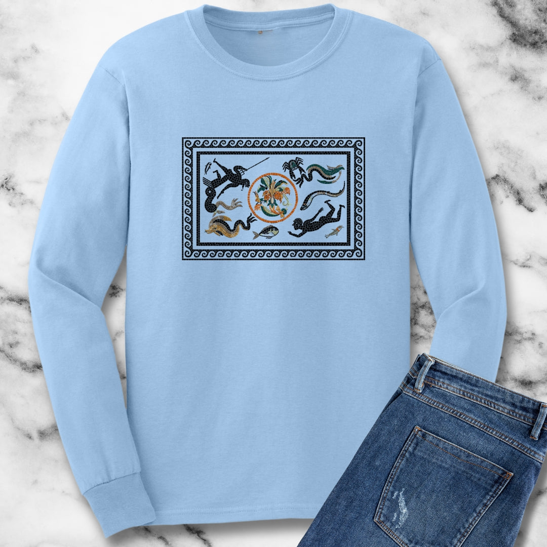 Marine Fish Scene Pompeii Mosaic Unisex Long Sleeve Tee