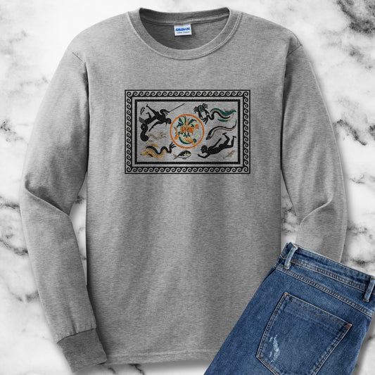 Marine Fish Scene Pompeii Mosaic Unisex Long Sleeve Tee