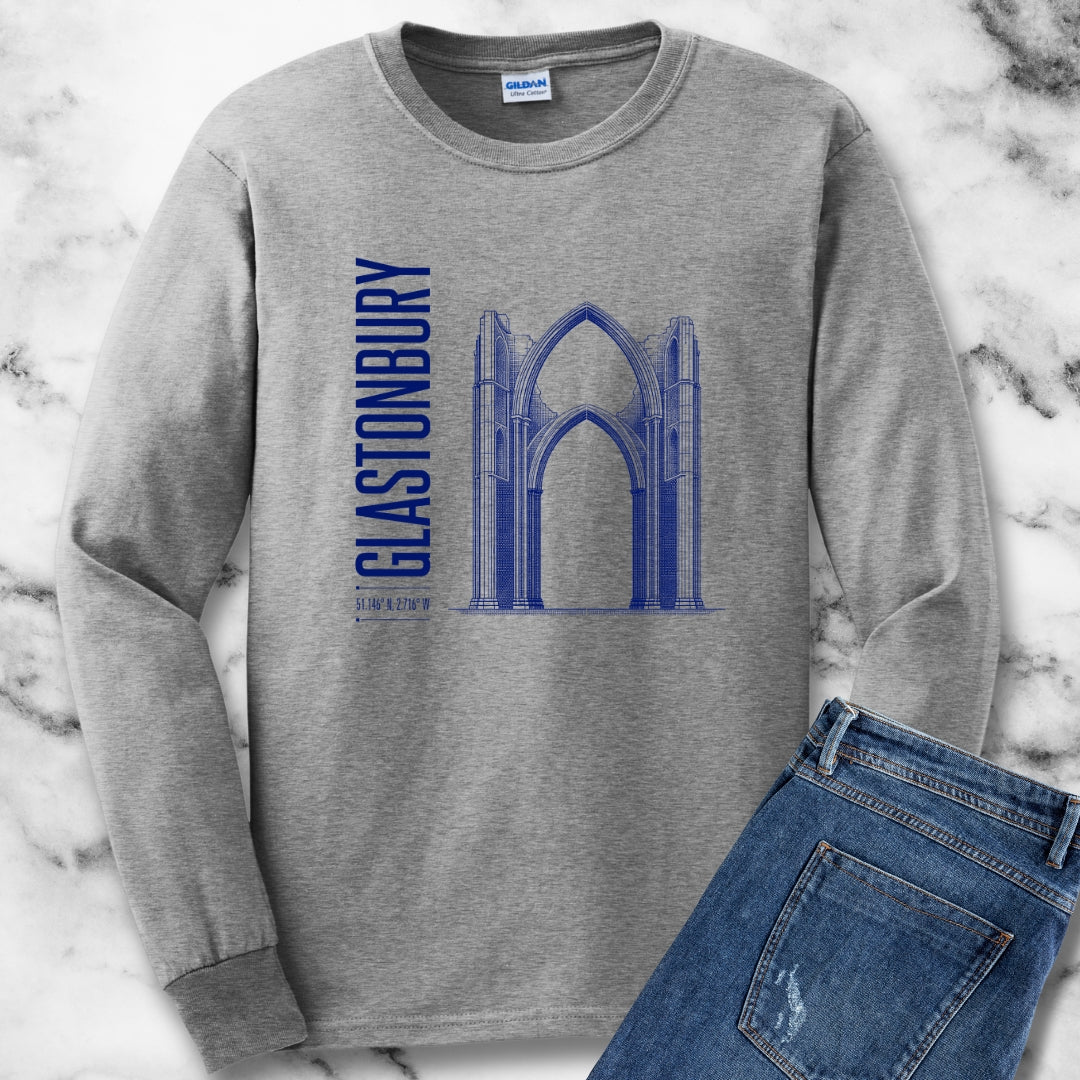 Glastonbury Abbey Blueprint Unisex Long Sleeve Tee