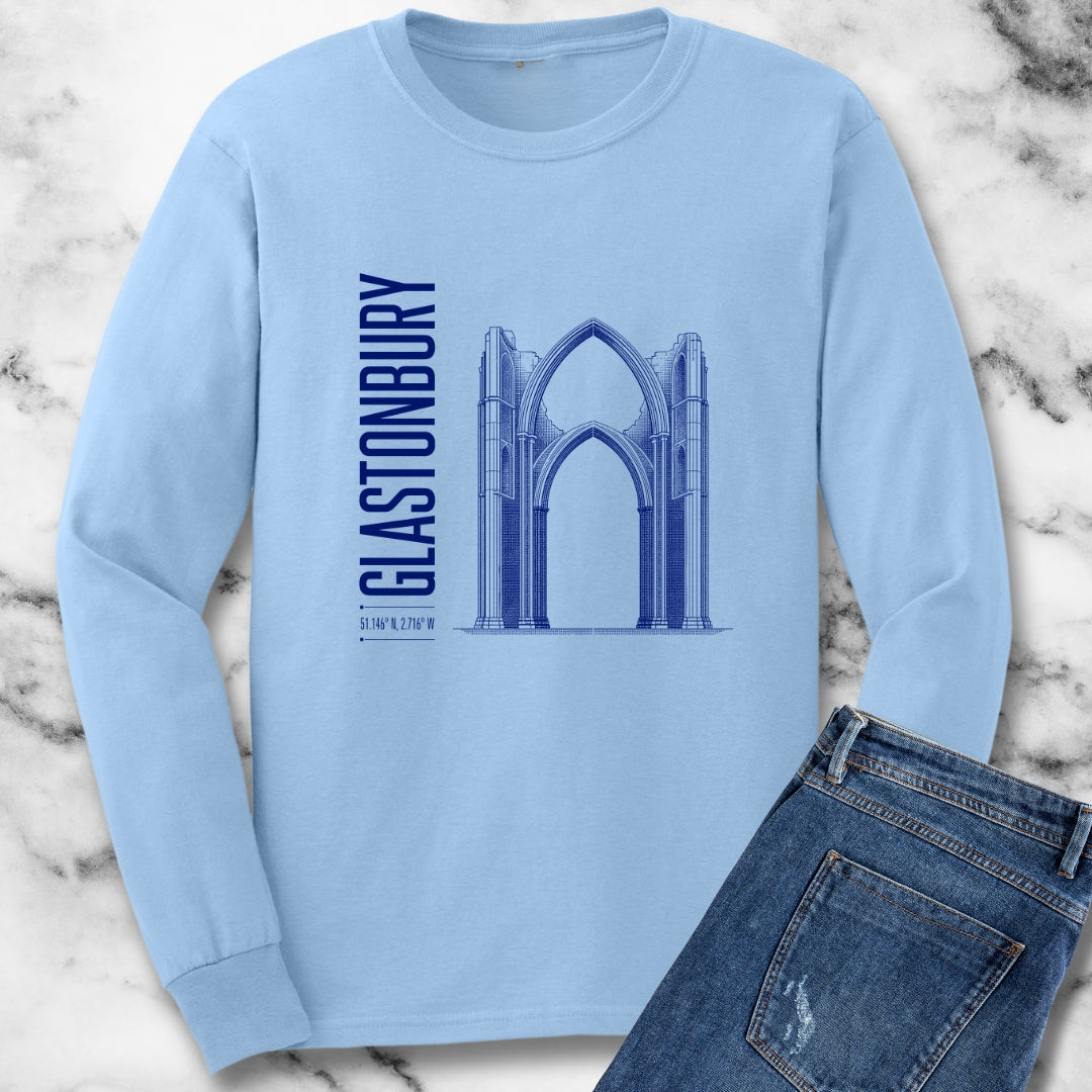 Glastonbury Abbey Blueprint Unisex Long Sleeve Tee