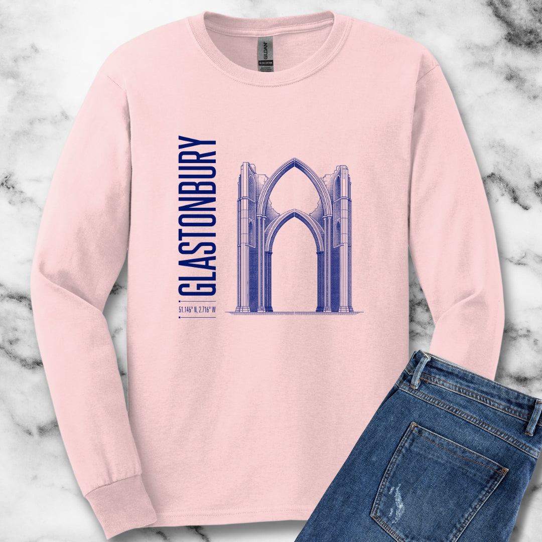 Glastonbury Abbey Blueprint Unisex Long Sleeve Tee