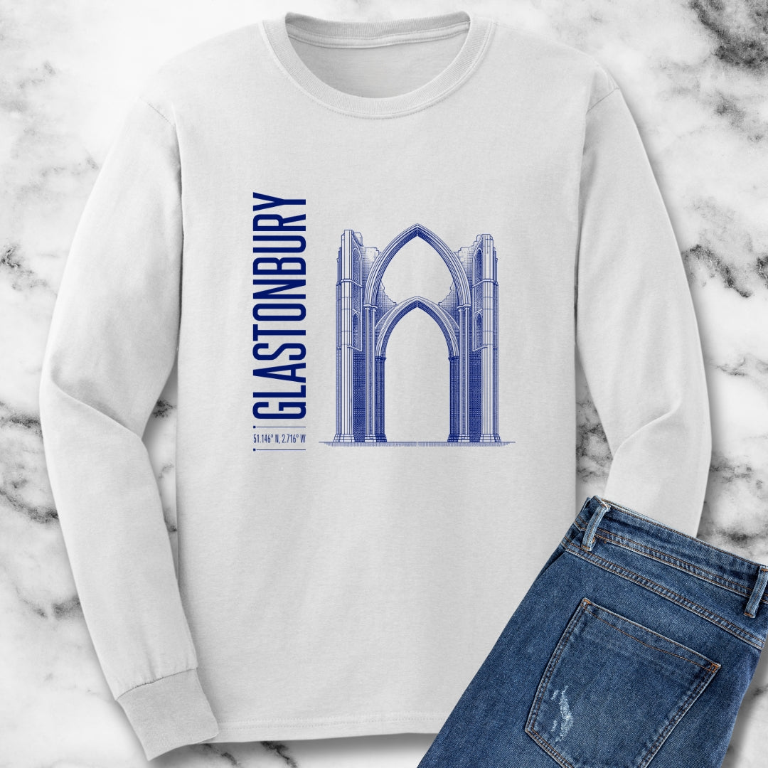 Glastonbury Abbey Blueprint Unisex Long Sleeve Tee