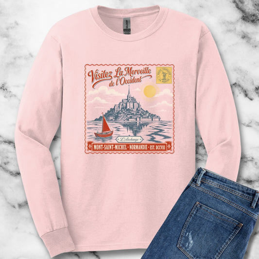 Mont Saint Michel Postcard Unisex Long Sleeve Tee