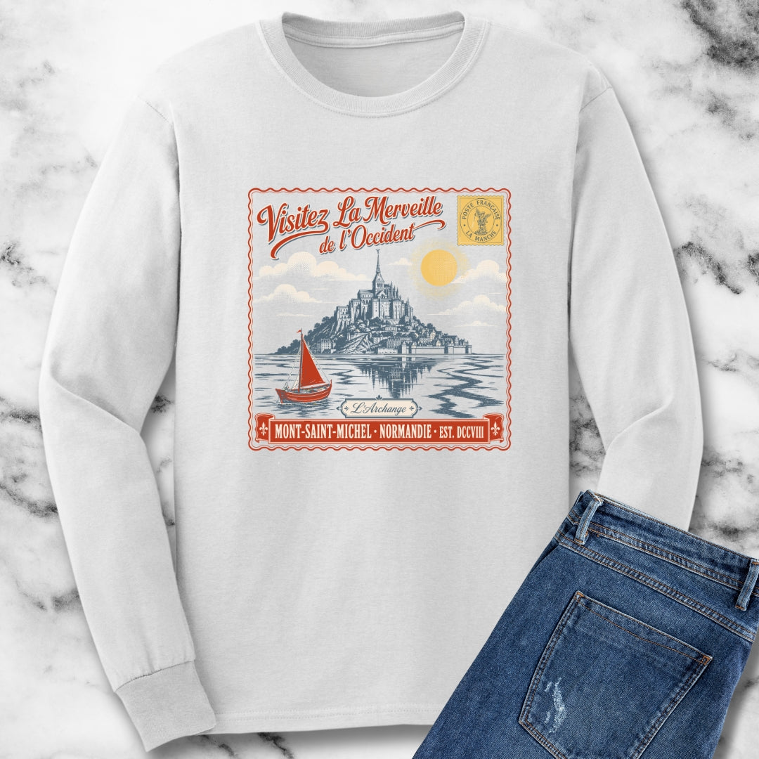 Mont Saint Michel Postcard Unisex Long Sleeve Tee