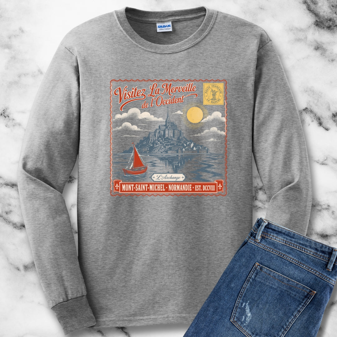 Mont Saint Michel Postcard Unisex Long Sleeve Tee