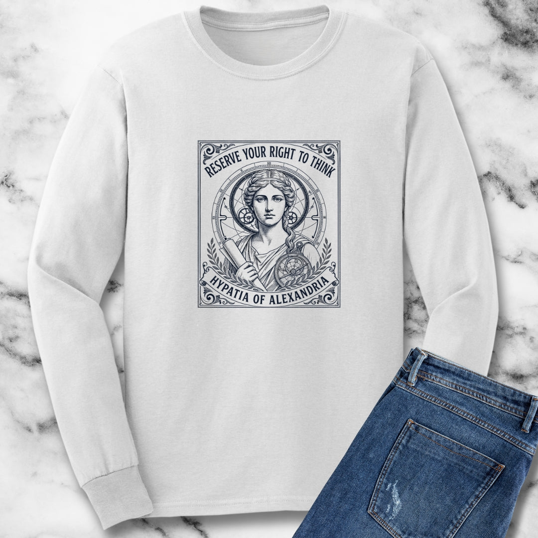 Hypatia of Alexandria Reserve Right to Think Unisex Long Sleeve Tee