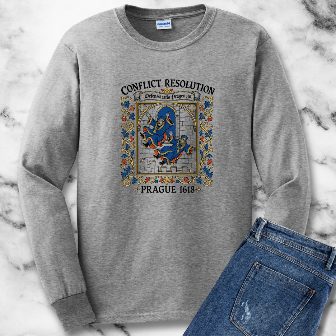 Prague Defenestration Manuscript Style Unisex Long Sleeve Tee