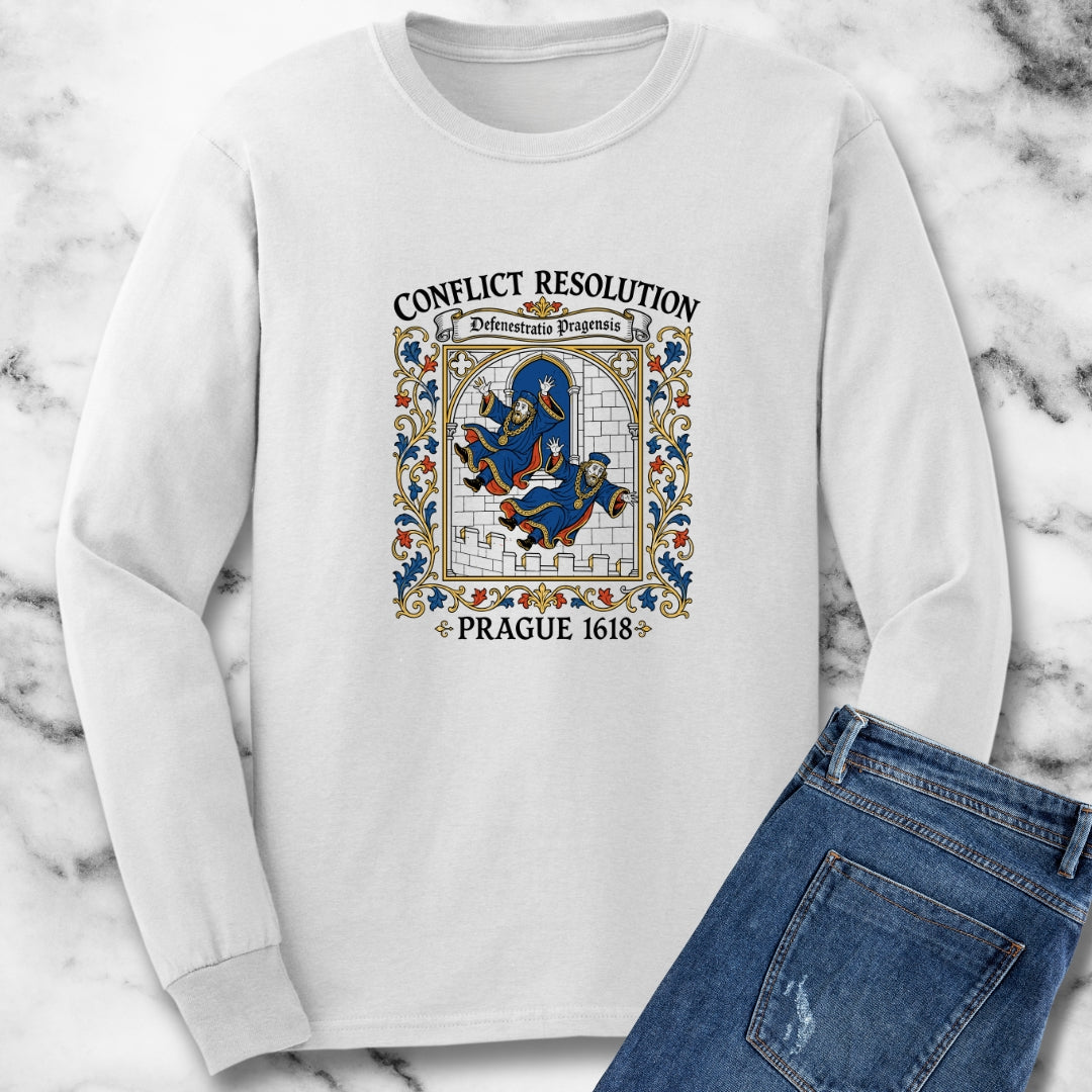 Prague Defenestration Manuscript Style Unisex Long Sleeve Tee