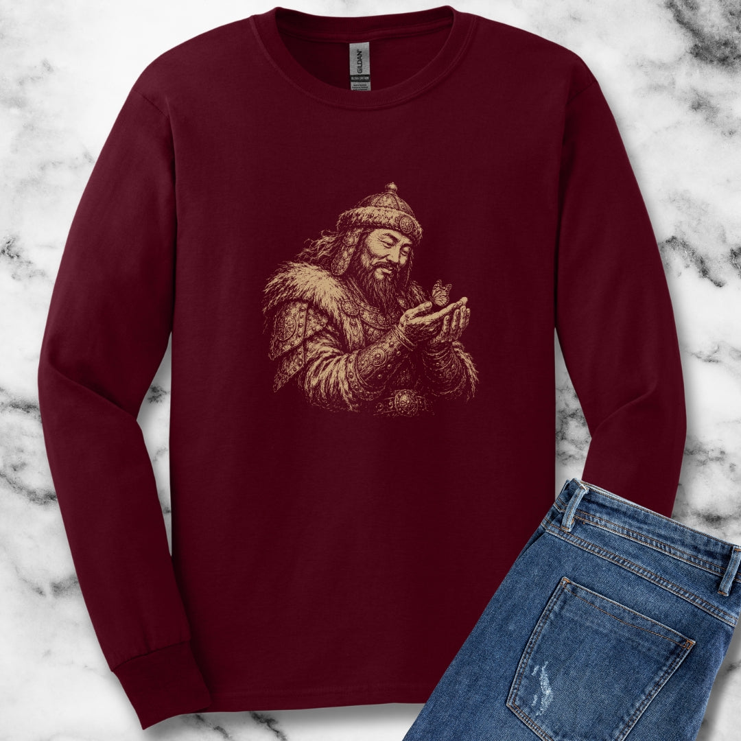 Genghis Khan Holding a Butterfly Unisex Long Sleeve Tee