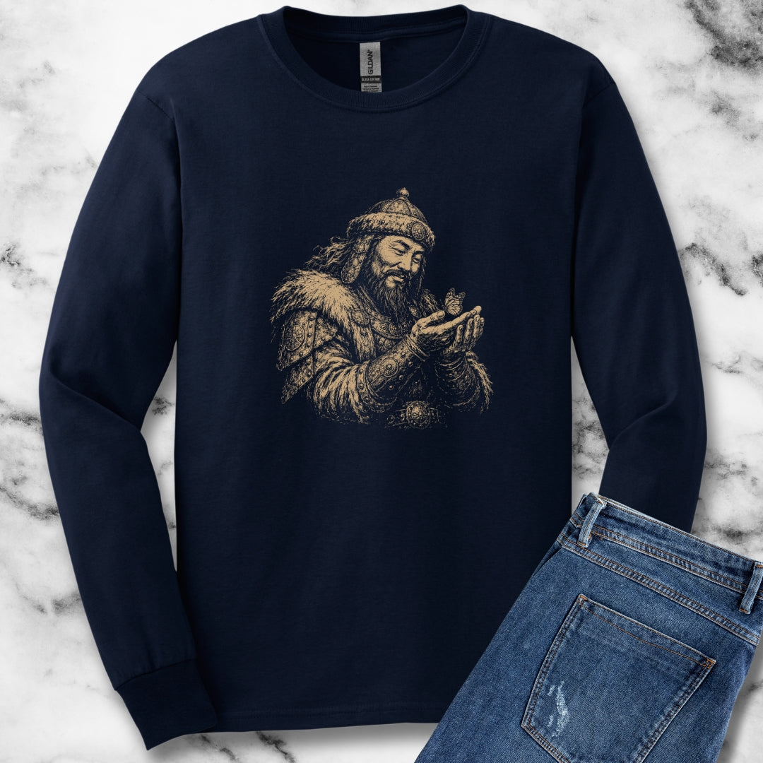 Genghis Khan Holding a Butterfly Unisex Long Sleeve Tee