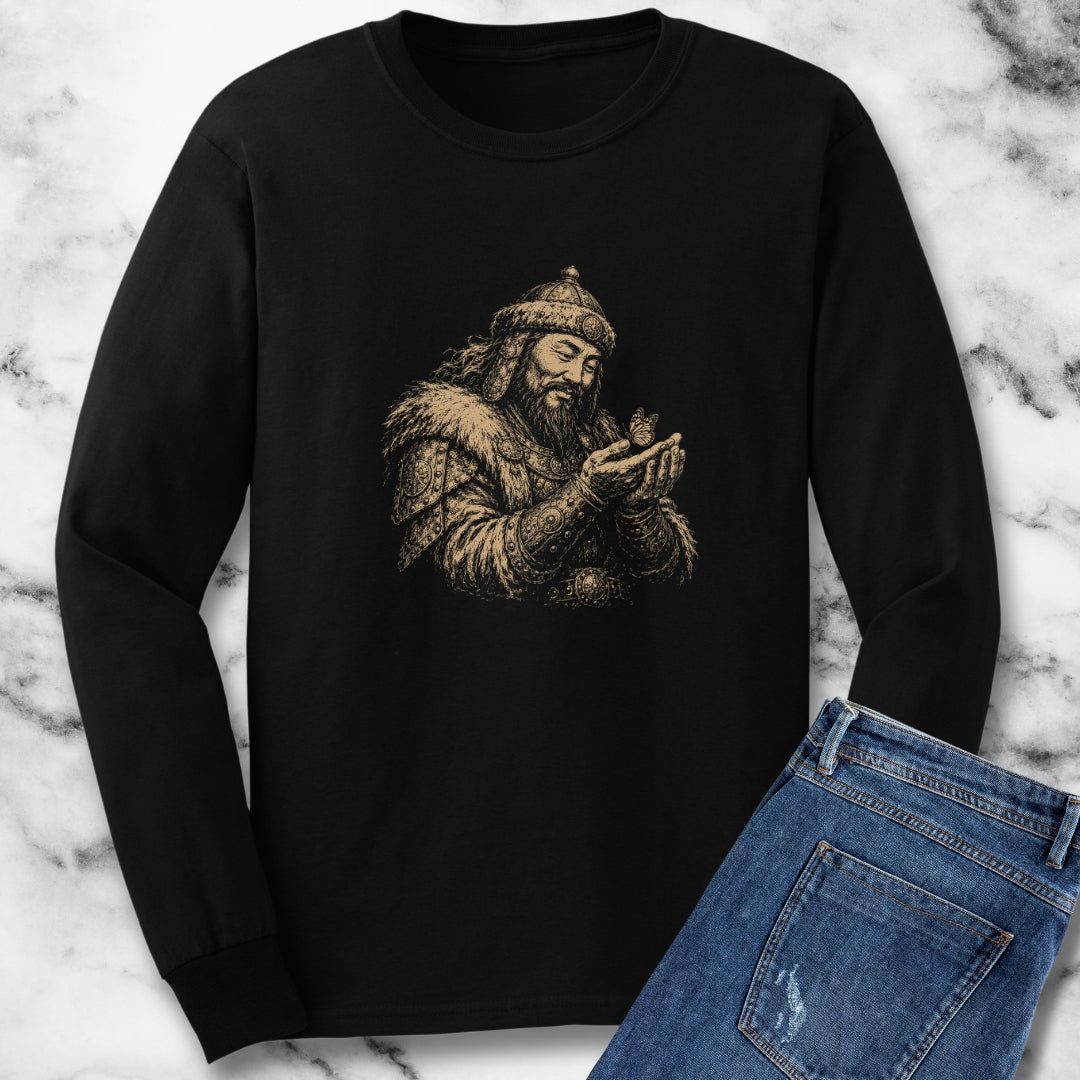 Genghis Khan Holding a Butterfly Unisex Long Sleeve Tee