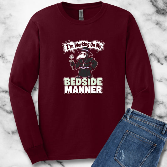 Plague Doctor Working on Bedside Manner Unisex Long Sleeve Tee