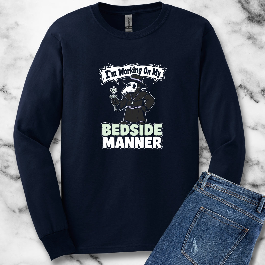Plague Doctor Working on Bedside Manner Unisex Long Sleeve Tee