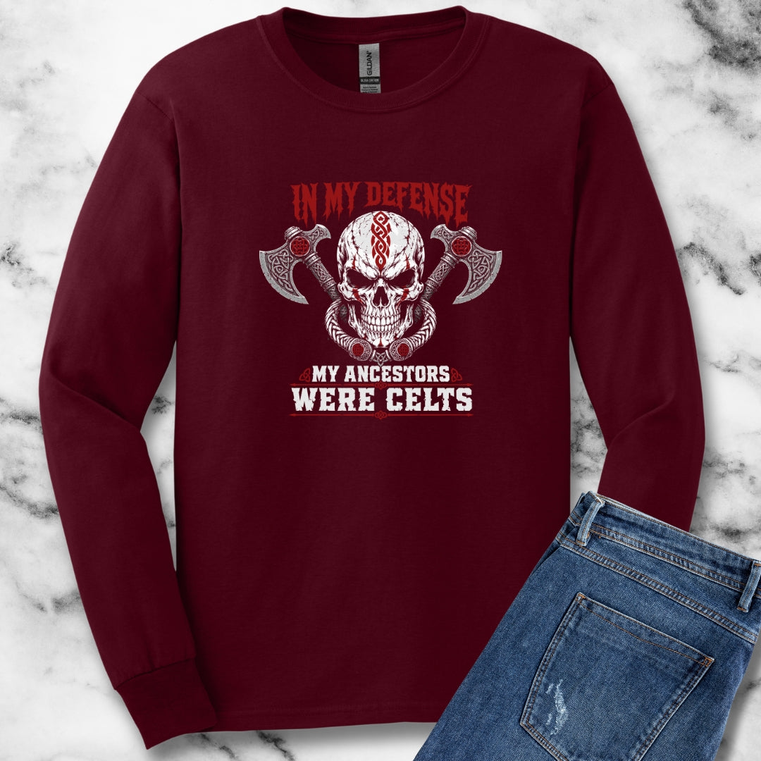 In My Defense My Ancestors Were Celts Skull Dark Unisex Long Sleeve Tee
