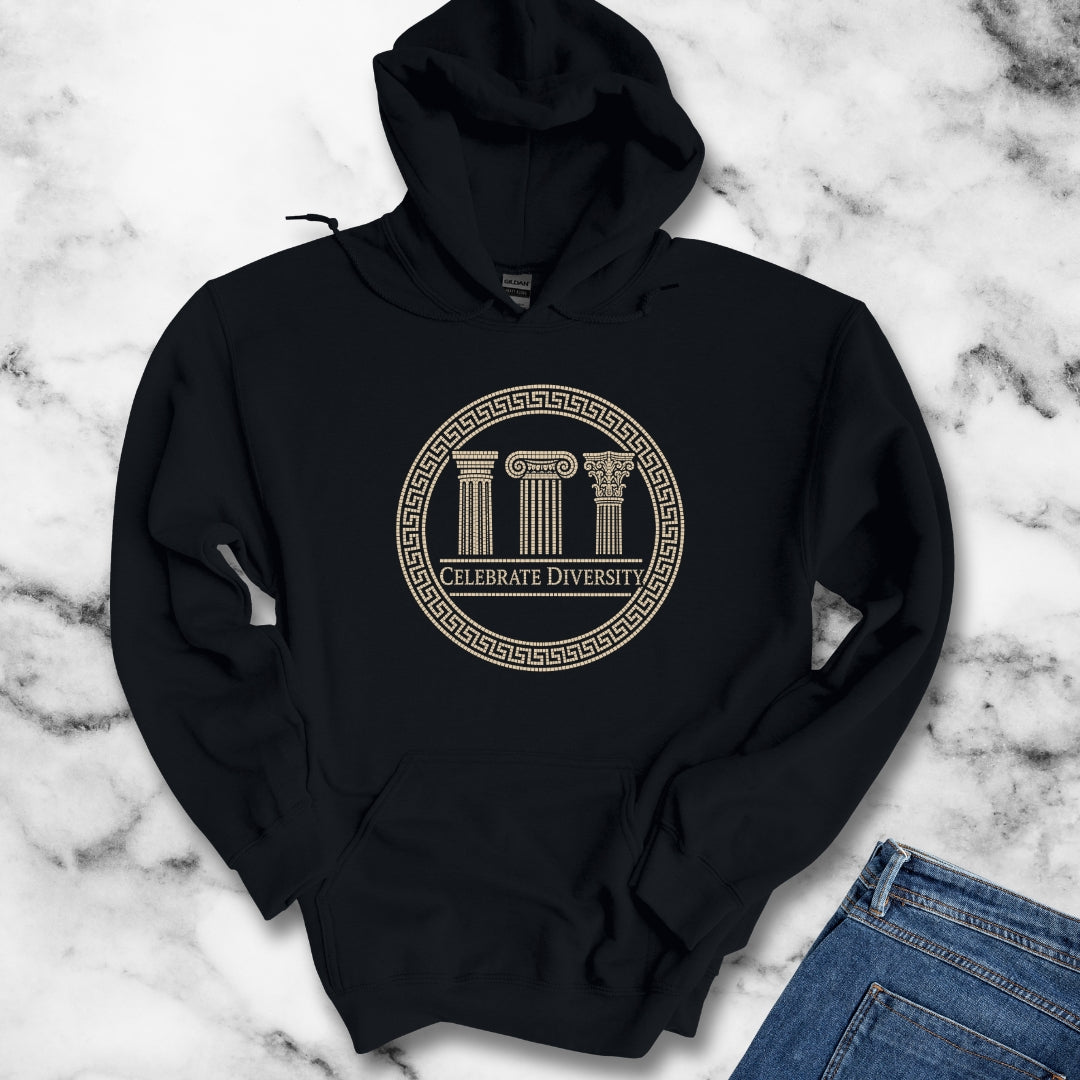 Celebrate Diversity Greek Columns Hoodie