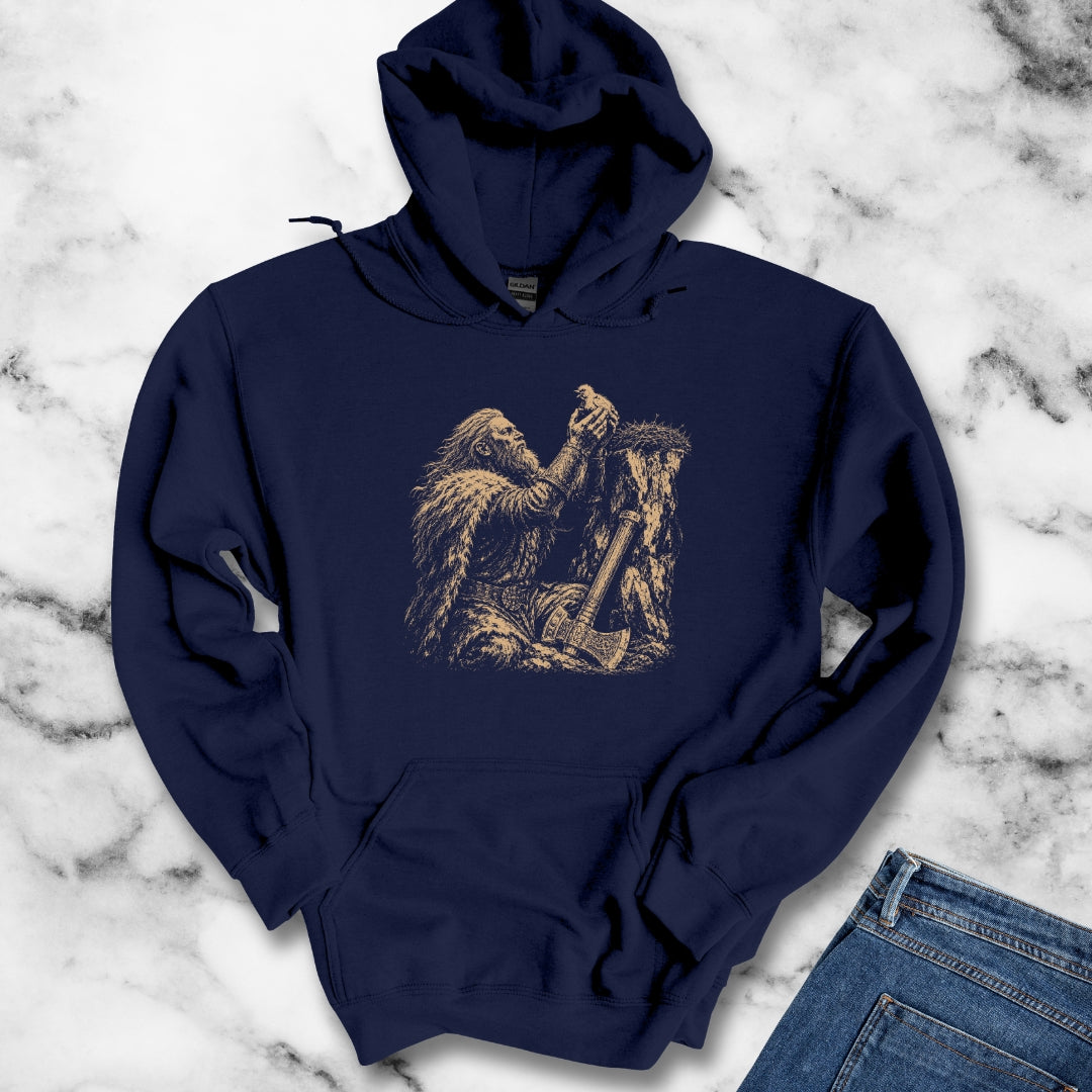 Viking Placing a Baby Bird in Nest Hoodie