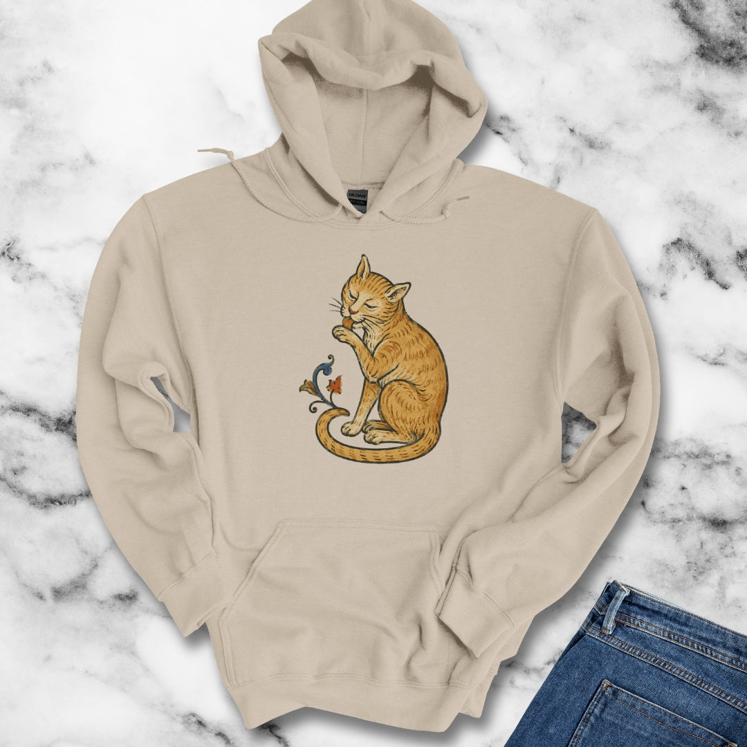 Medieval Marginalia Cat Licking Itself Hoodie