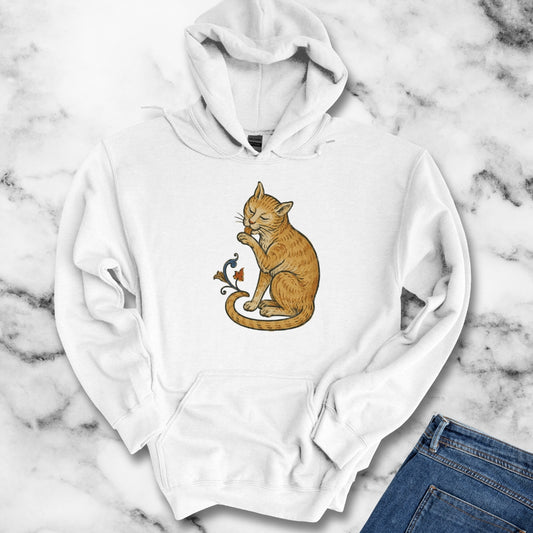 Medieval Marginalia Cat Licking Itself Hoodie