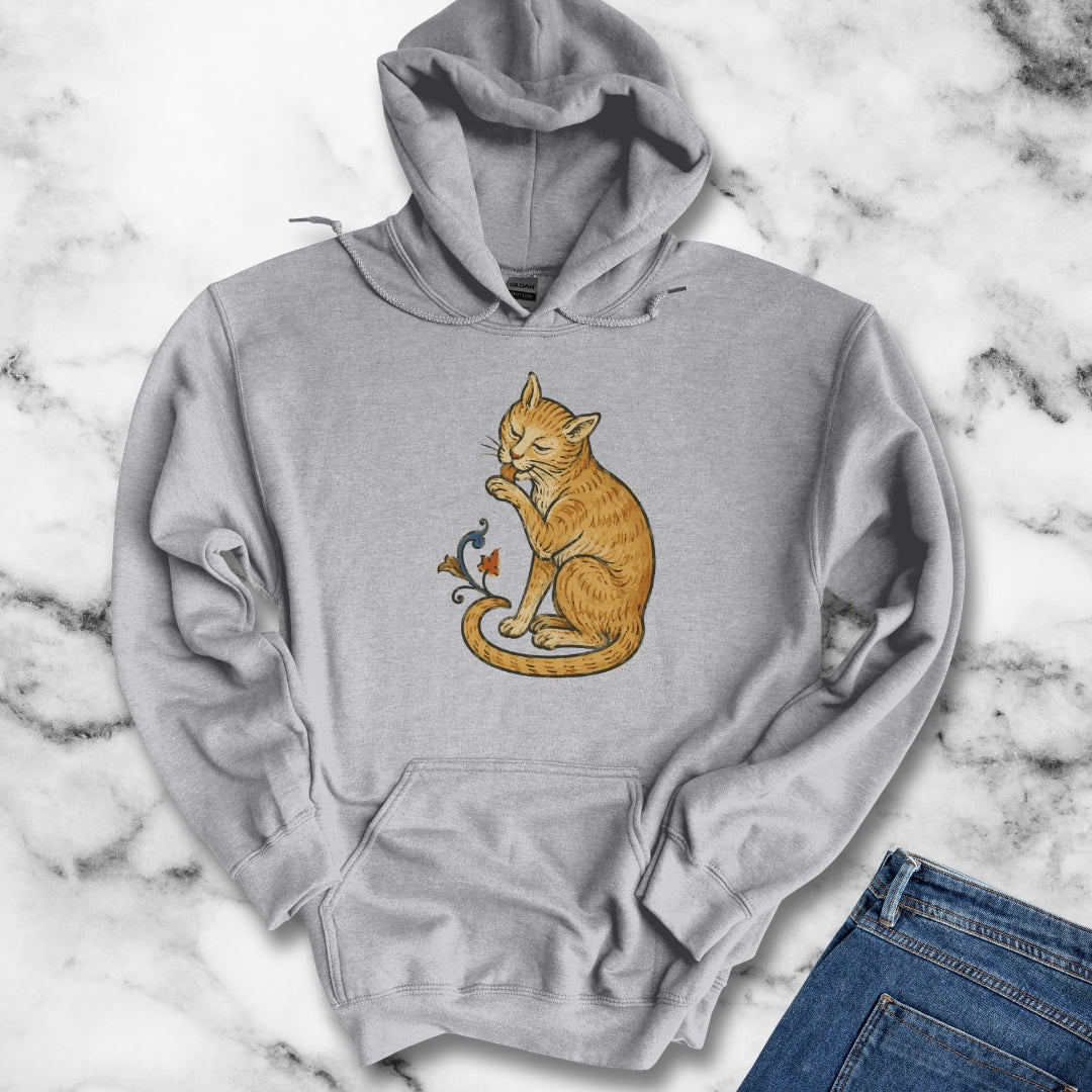 Medieval Marginalia Cat Licking Itself Hoodie