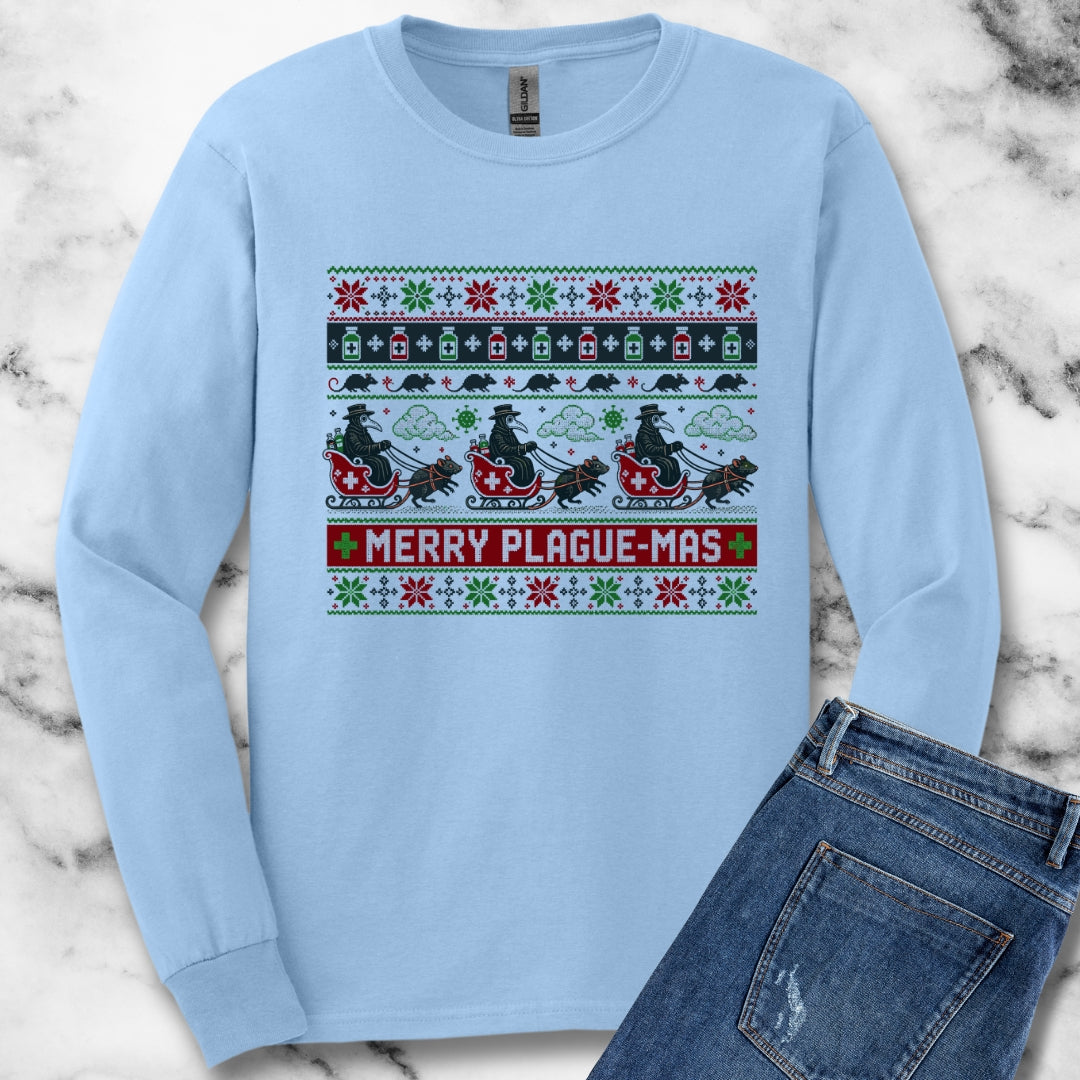 Ugly Sweater Style Merry Plaguemas Unisex Long Sleeve Tee