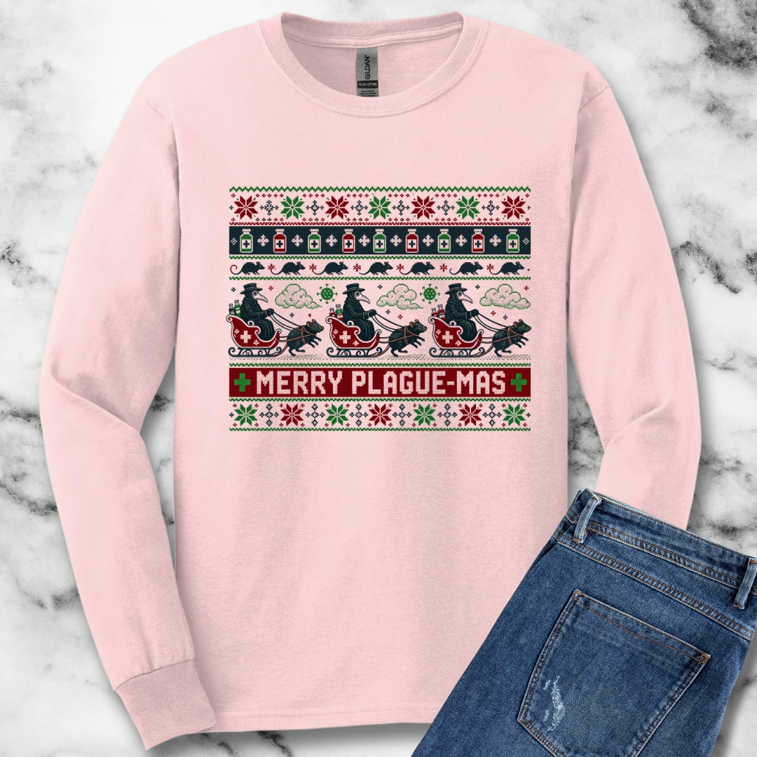 Ugly Sweater Style Merry Plaguemas Unisex Long Sleeve Tee