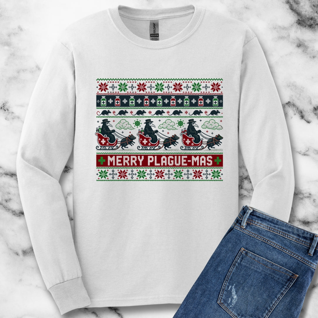 Ugly Sweater Style Merry Plaguemas Unisex Long Sleeve Tee