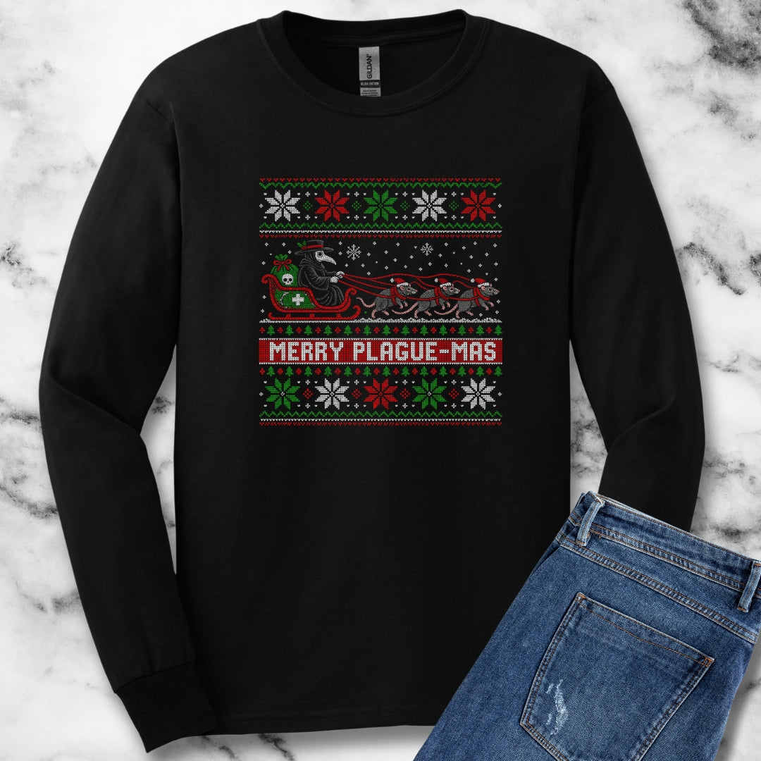 Merry Plaguemas Ugly Sweater Style Unisex Long Sleeve Tee
