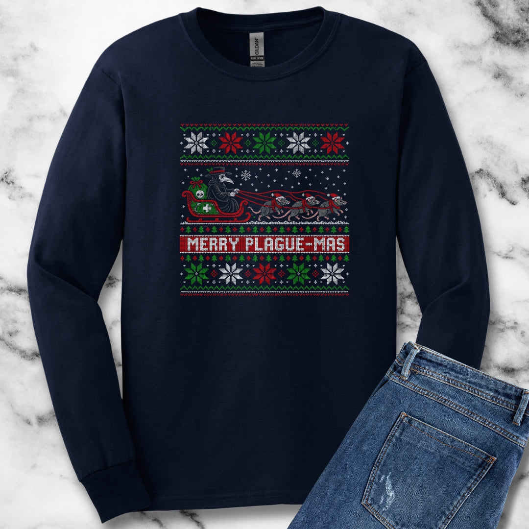 Merry Plaguemas Ugly Sweater Style Unisex Long Sleeve Tee