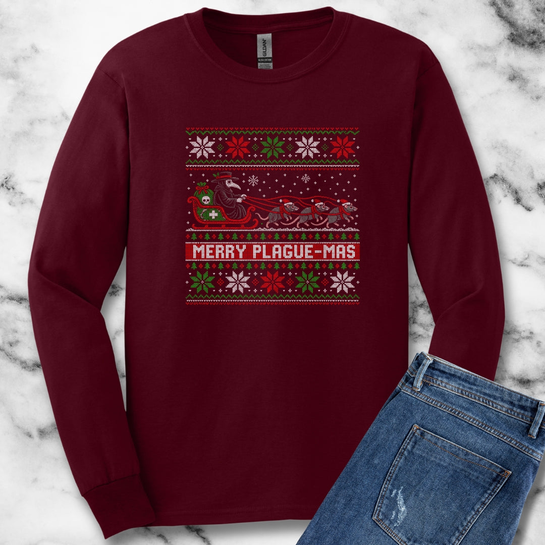 Merry Plaguemas Ugly Sweater Style Unisex Long Sleeve Tee