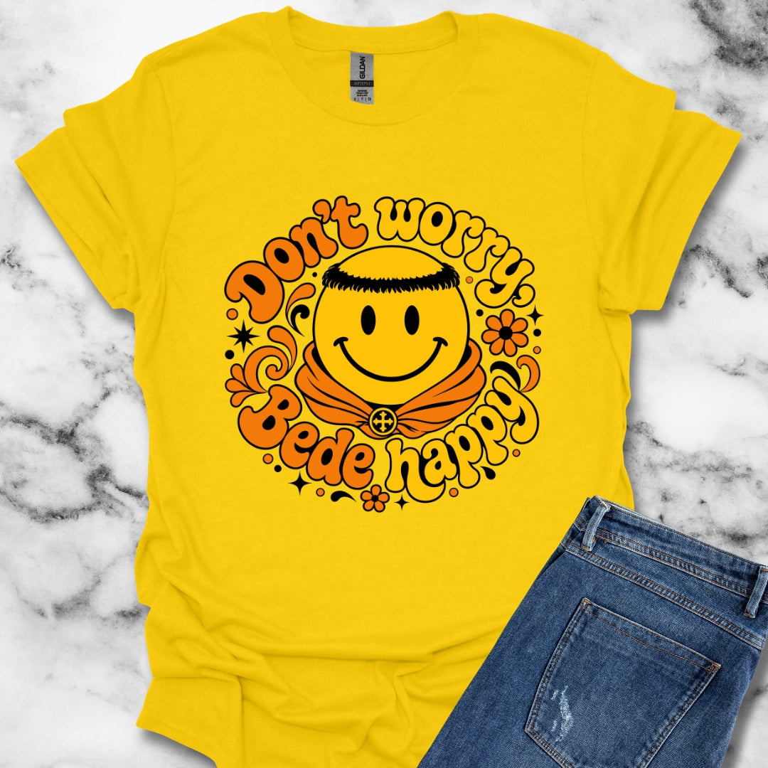 70s Style Don't Worry Venerable Bede Happy T-Shirt