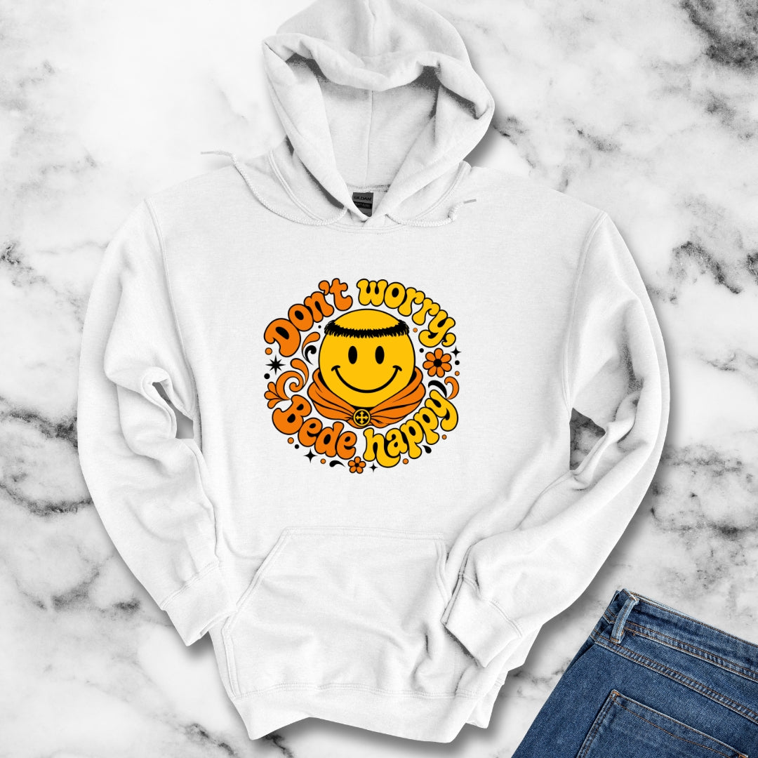 70s Style Don't Worry Venerable Bede Happy Hoodie