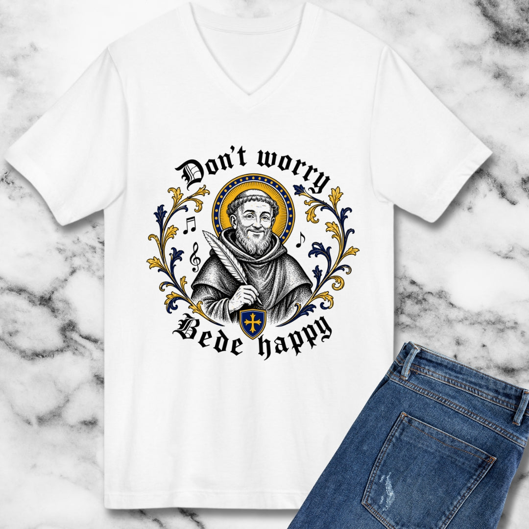 Don't Worry Venerable Bede Happy V-neck