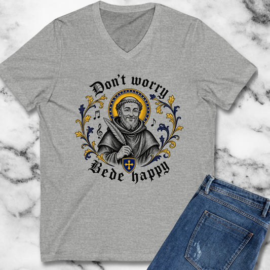 Don't Worry Venerable Bede Happy V-neck