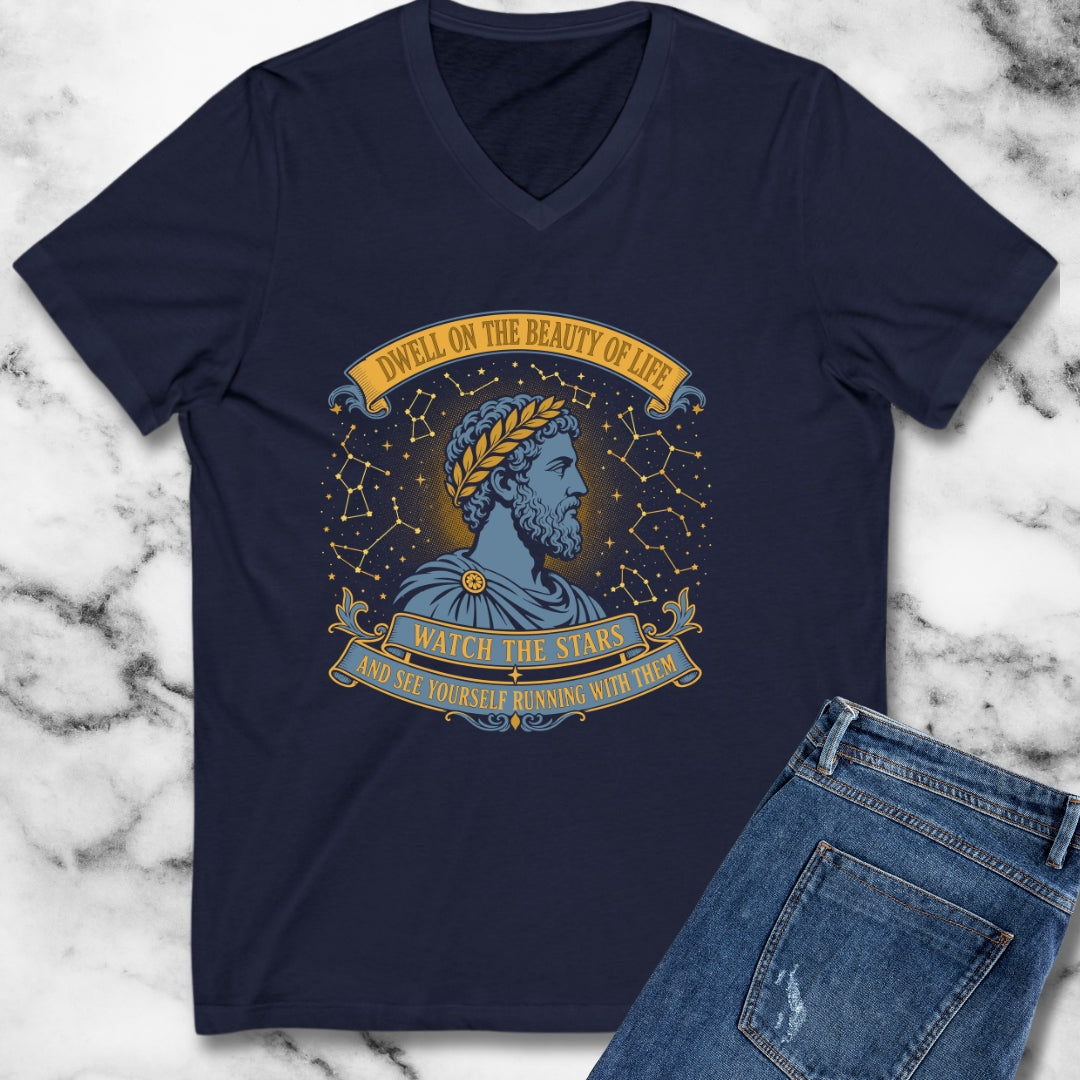 Aurelius Quote Running with the Stars V-Neck