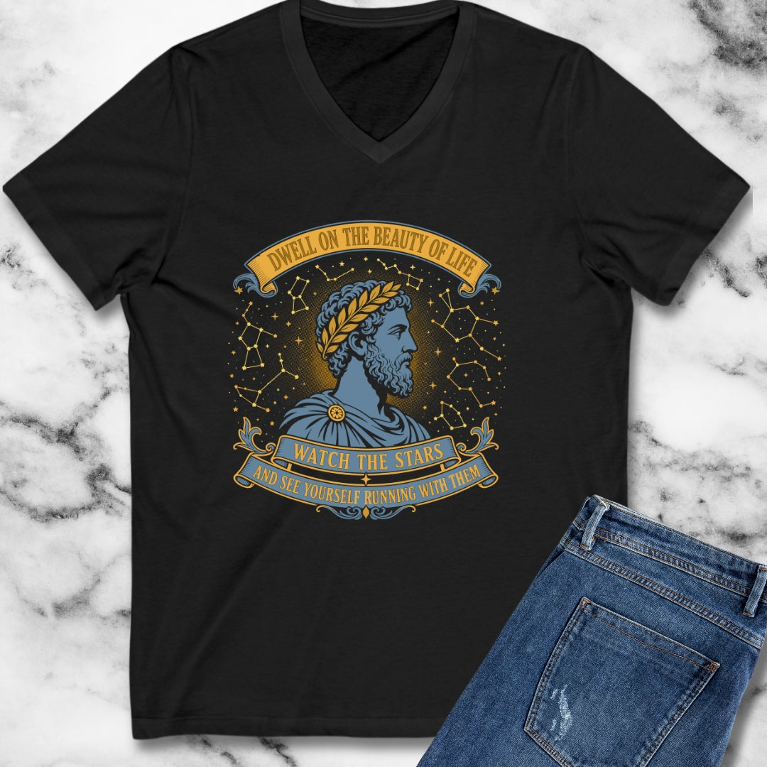 Aurelius Quote Running with the Stars V-Neck