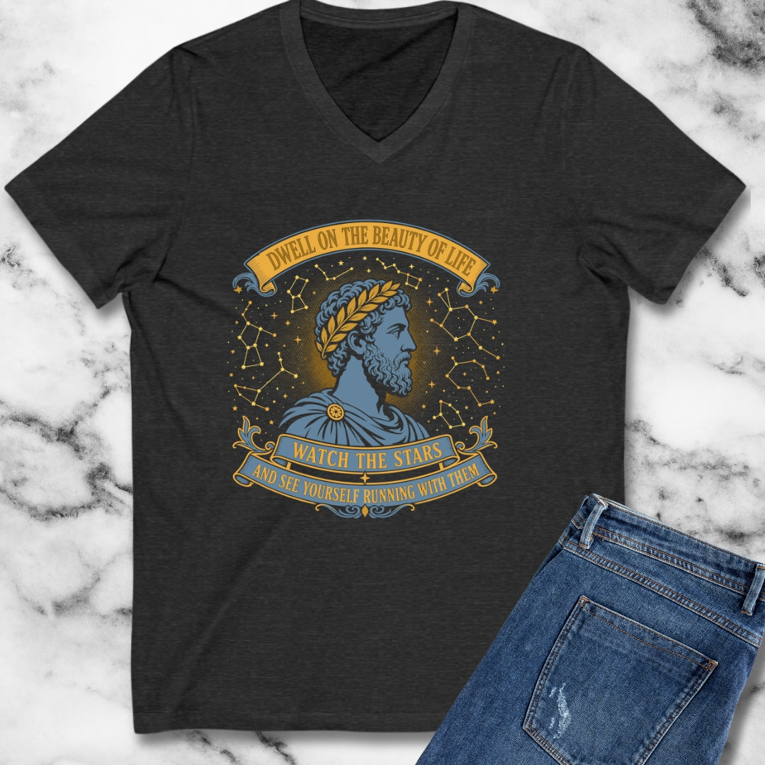 Aurelius Quote Running with the Stars V-Neck