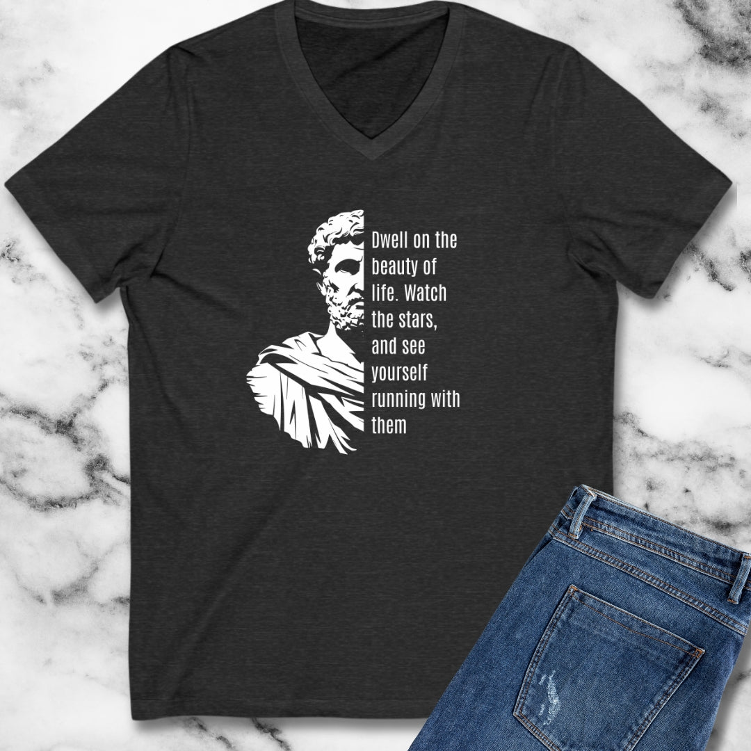 Running with the Stars Marcus Aurelius Stoic Quote V-Neck