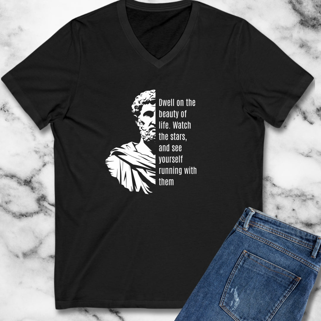 Running with the Stars Marcus Aurelius Stoic Quote V-Neck