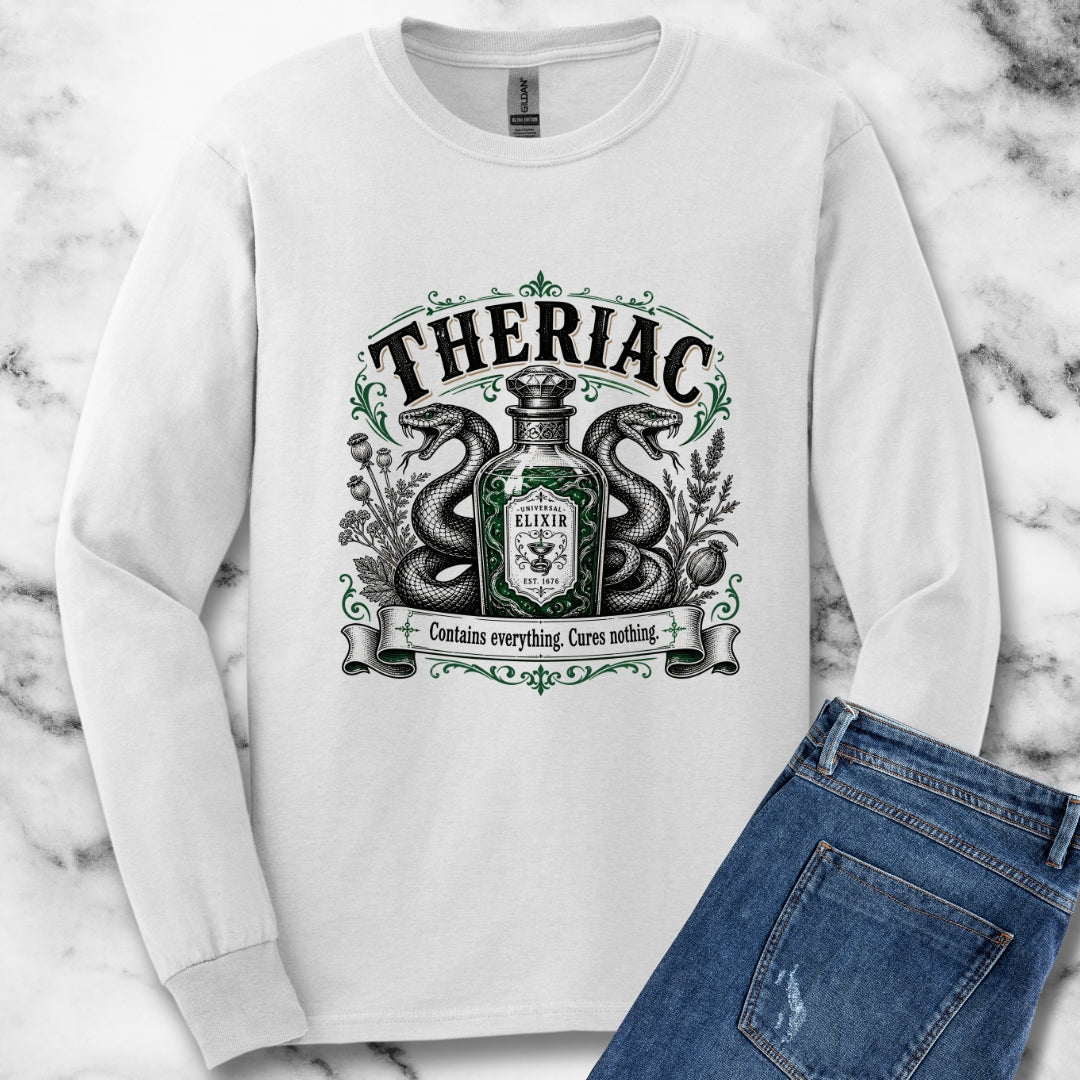 Theriac Contains Everything Cures Nothing Light Unisex Long Sleeve Tee