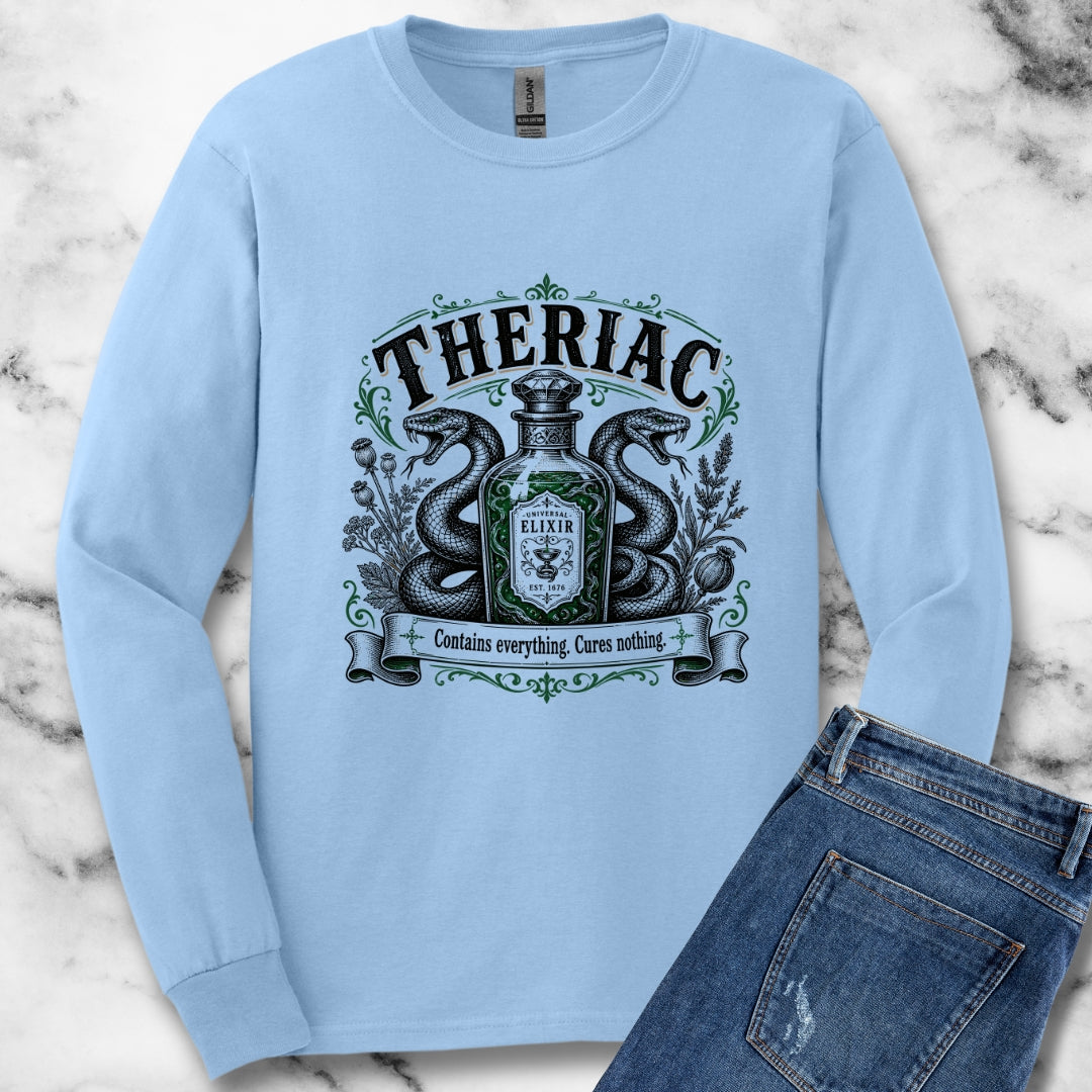 Theriac Contains Everything Cures Nothing Light Unisex Long Sleeve Tee
