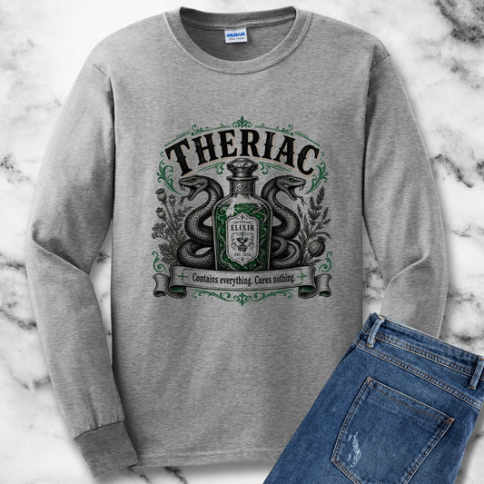 Theriac Contains Everything Cures Nothing Light Unisex Long Sleeve Tee
