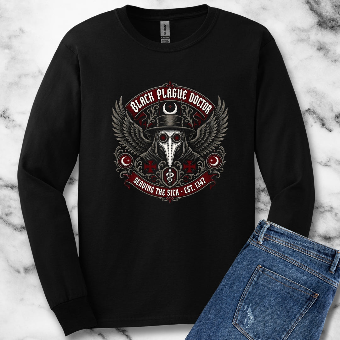 Black Plague Doctor Serving the Sick Unisex Long Sleeve Tee