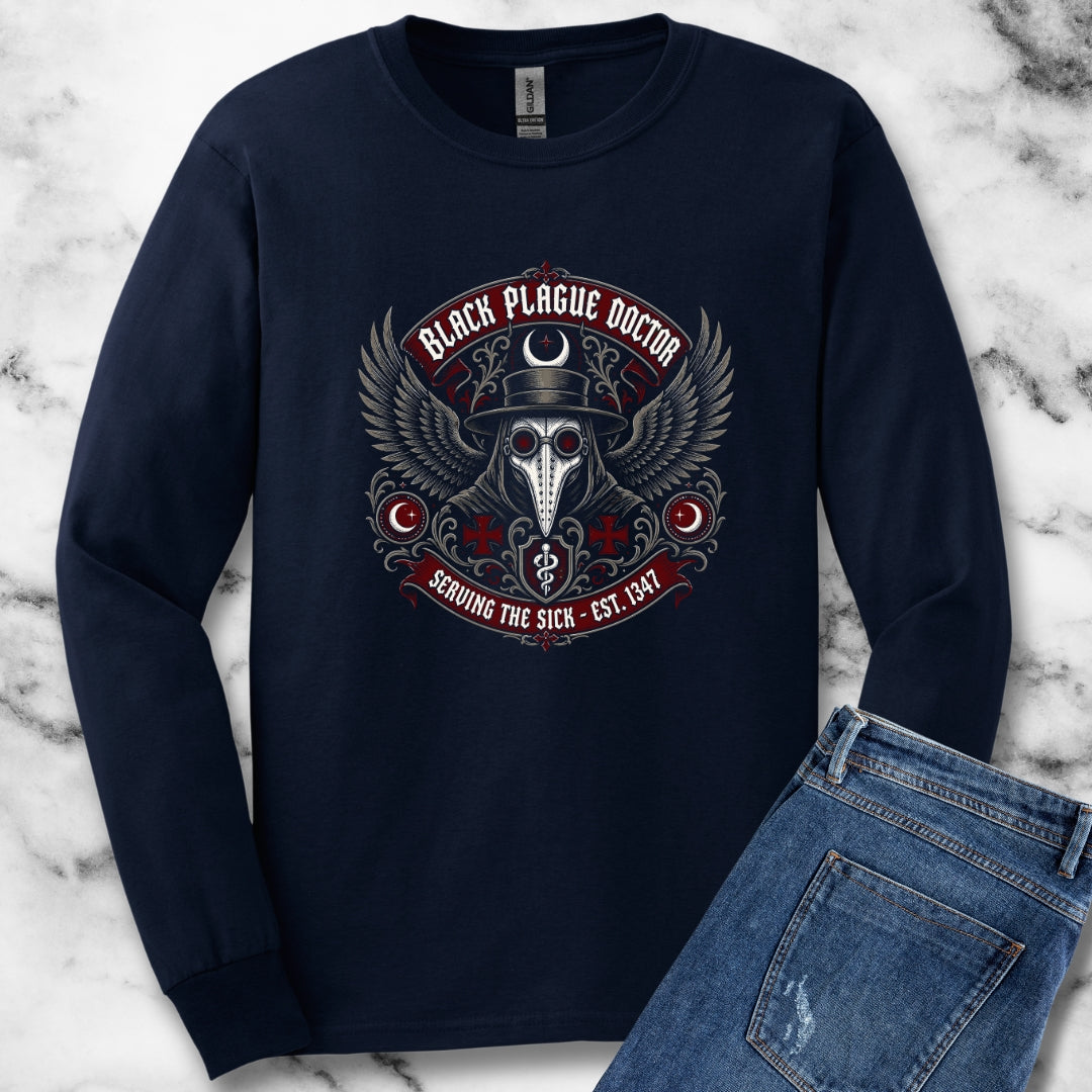 Black Plague Doctor Serving the Sick Unisex Long Sleeve Tee