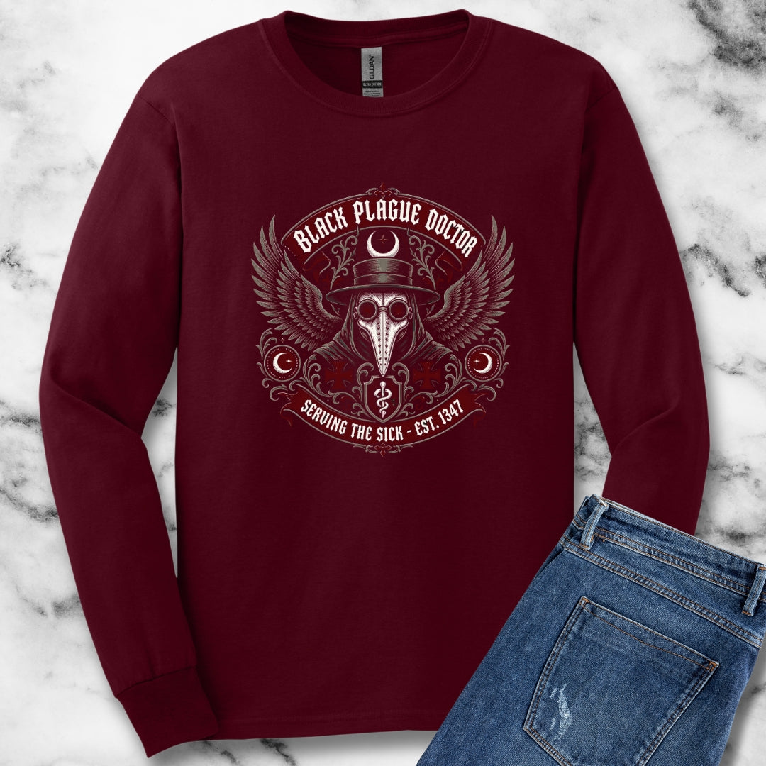 Black Plague Doctor Serving the Sick Unisex Long Sleeve Tee