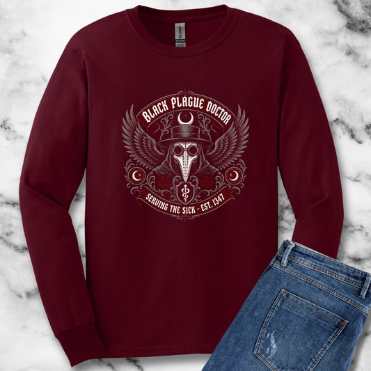 Black Plague Doctor Serving the Sick Unisex Long Sleeve Tee