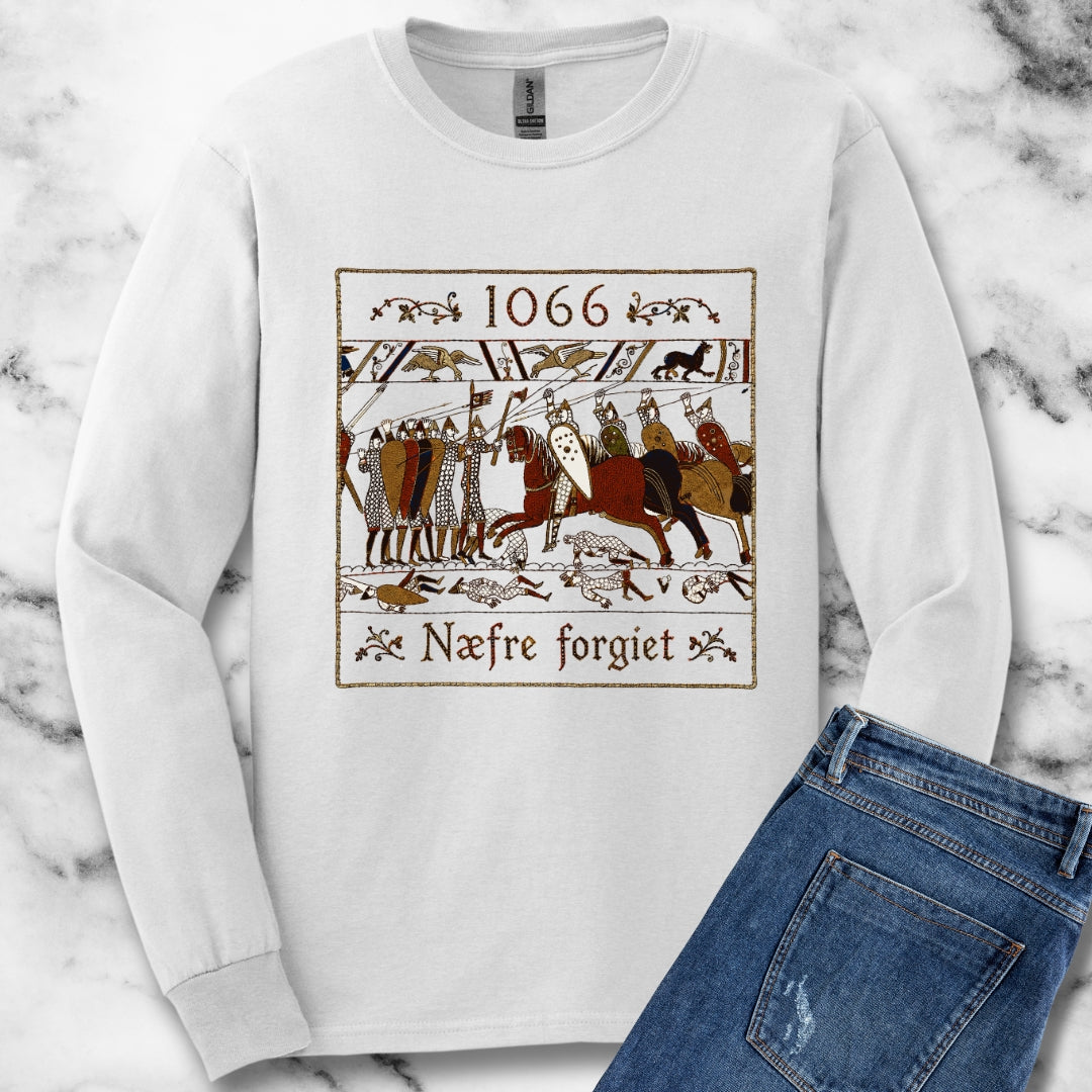 1066 Never Forget Old English Tapestry Unisex Long Sleeve Tee