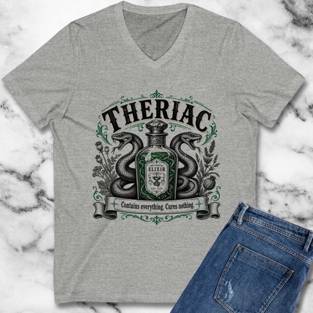Theriac Contains Everything Cures Nothing V-neck